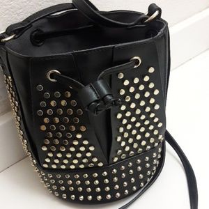 Black Studded Bucket Bag JustFab